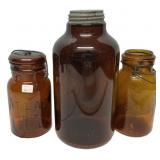 Lot of 3 Antique Amber Glass Jars