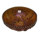 Carnival Glass Rose Pattern Bowl
