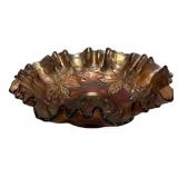 Carnival Glass Ruffled Acorn Leaf Bowl