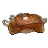 Carnival Glass Sugar Bowl Leaf Pattern
