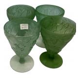 Green Satin Glass Goblets Set of 4