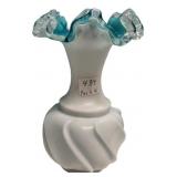 Fenton Blue Crest Milk Glass Vase