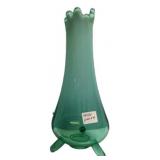 Green Art Glass Footed Swung Vase