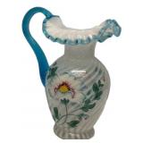 Fenton Hand-Painted Ruffled Glass Pitcher