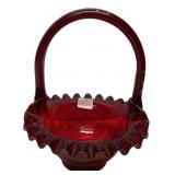 Ruby Red Glass Ruffled Edge Basket
