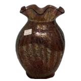 Ruffled Rim Art Glass Vase Amber/Brown