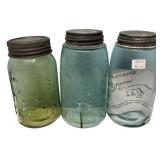 Antique Mason Jars Lot of 3 w/Lids