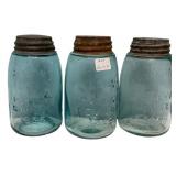 3 Mason's Patent Nov 30 1858 Blue Jars