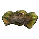 Carnival Glass Ruffled Bowl Grape Vine