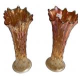 Pair Marigold Carnival Glass Vases
