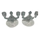 Etched Glass Double Candelabras Pair