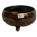 Carnival Glass Grape & Leaf Footed Bowl