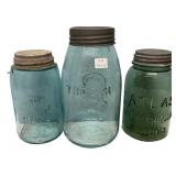 Antique Mason Jars Lot of 3 w/ Lids