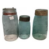 Antique Glass Canning Jars Lot of 3