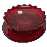 Ruby Red Pressed Glass Bowl & Plate Set