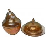 Carnival Glass Pear Jar & Butter Dish