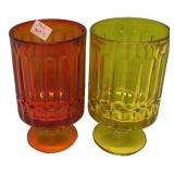 Pair Colored Glass Footed Tumblers