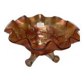 Marigold Carnival Glass Ruffled Bowl