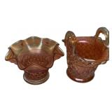 Marigold Carnival Glass Bowl & Basket