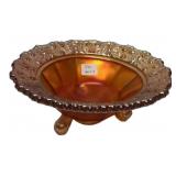 Carnival Glass Footed Bowl Marigold