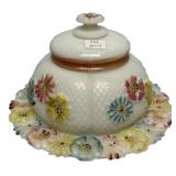 Cosmos Milk Glass Covered Butter Dish