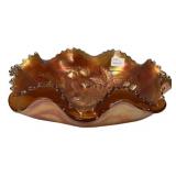 Marigold Carnival Glass Ruffled Bowl