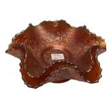 Marigold Carnival Glass Ruffled Bowl