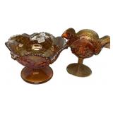 Marigold Carnival Glass Compotes Pair