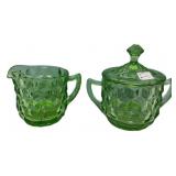 Green Depression Glass Cream & Sugar
