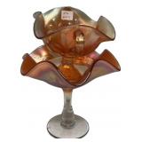 Carnival Glass Ruffled Edge Compote