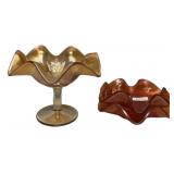 Carnival Glass Ruffled Compote & Bowl