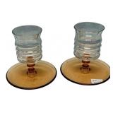Pair Iridescent Glass Candleholders