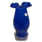 Cobalt Blue Ruffled Rim Art Glass Vase