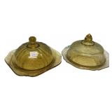Amber Depression Glass Butter Dishes Pair