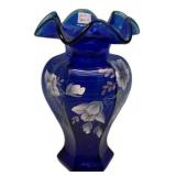 Fenton Cobalt Blue Hand-Painted Vase