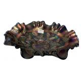 Carnival Glass Ruffled Bowl Holly Leaf