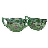 Green Glass Sterling Overlay Creamer Set