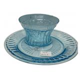 Blue Depression Glass Vase & Plate Set