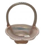 Iridescent Pink Art Glass Basket