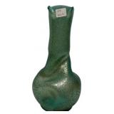 Green Textured Art Glass Twisted Vase
