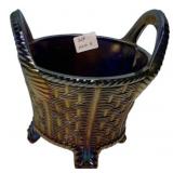 Carnival Glass Basketweave Footed Bowl