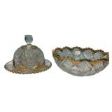 EAPG Gold Trim Butter Dish & Bowl Set