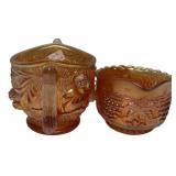 Marigold Carnival Glass Sugar & Creamer
