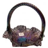Carnival Glass Basket Twisted Handle