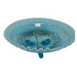 Blue Opalescent Glass Footed Bowl