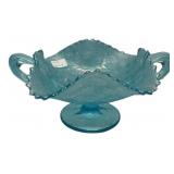 Ice Blue Carnival Glass Handled Compote