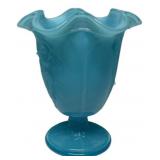 Blue Slag Glass Ruffled Edge Vase