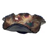 Carnival Glass Maple Leaf Ruffled Bowl