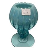 Blue Opalescent Beaded Glass Vase