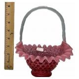 Fenton Cranberry Hobnail Glass Basket